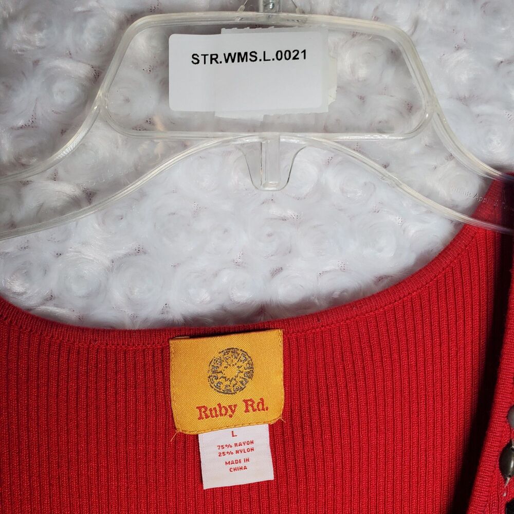 Ruby Rd. Red Ribbed Top Size L - Picture 2 of 6